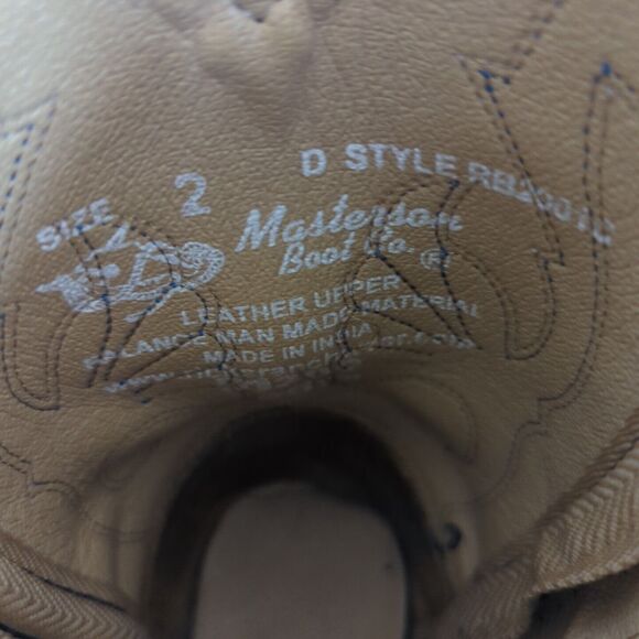 MASTERSON BOOT Co. BOY'S Sz 2, BLACK LEATHER COWBOY WESTERN BOOTS, BLUE STITCH - Picture 13 of 13